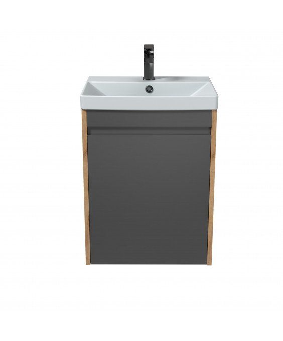 Тумба Olive 50-U с умывальником Sempre 50 графит с деревом