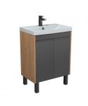 Тумба Olive 60-U с умывальником Sempre 60 графит с деревом
