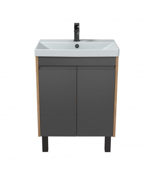 Тумба Olive 60-U с умывальником Sempre 60 графит с деревом