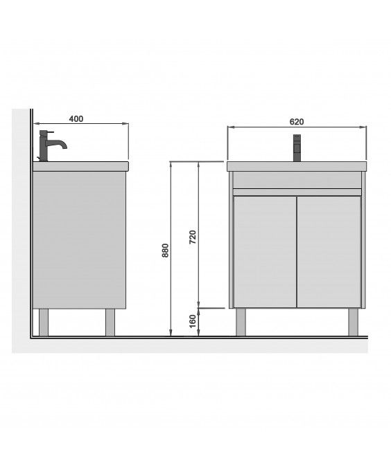 Тумба Olive 60-U с умывальником Sempre 60 графит с деревом