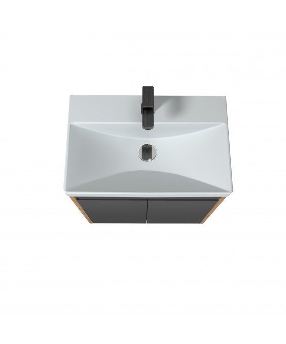 Тумба Olive 60-U с умывальником Sempre 60 графит с деревом