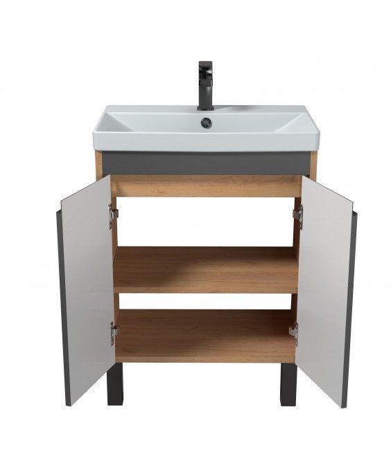 Тумба Olive 60-U с умывальником Sempre 60 графит с деревом