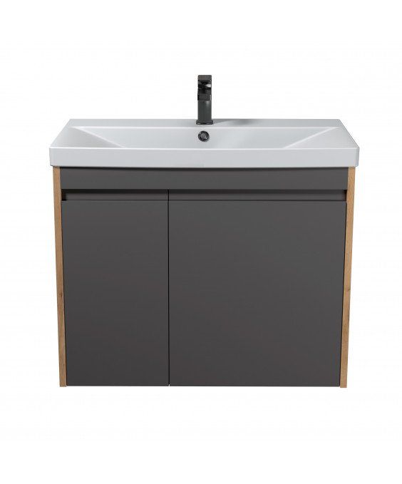 Тумба Olive 80-U с умывальником Sempre 80 графит с деревом