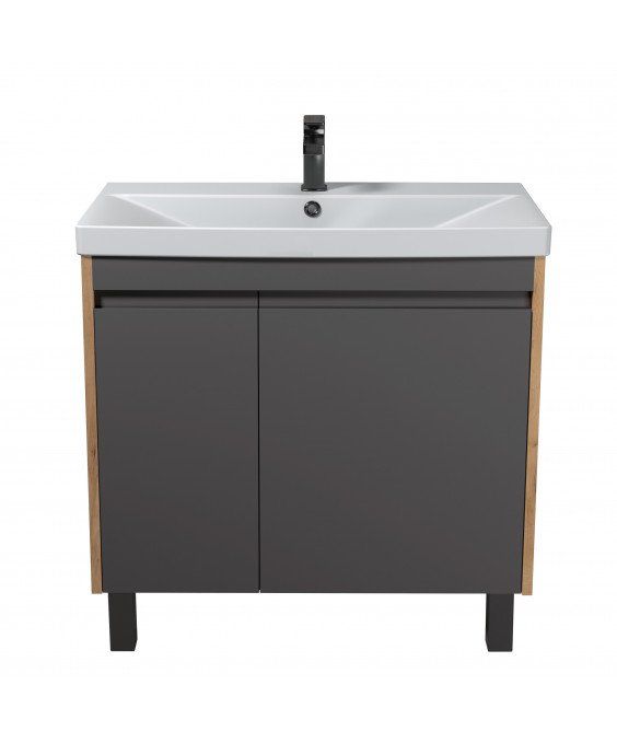 Тумба Olive 80-U с умывальником Sempre 80 графит с деревом