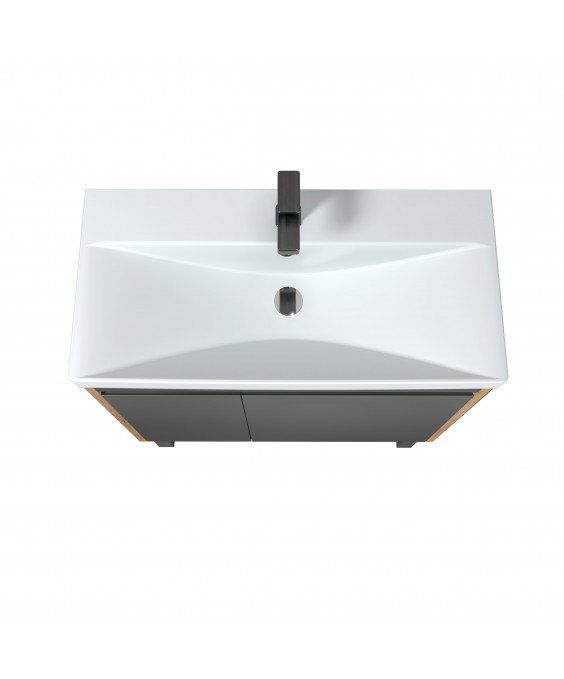 Тумба Olive 80-U с умывальником Sempre 80 графит с деревом