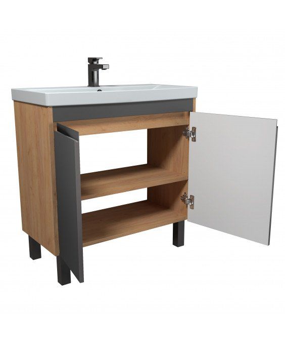 Тумба Olive 80-U с умывальником Sempre 80 графит с деревом