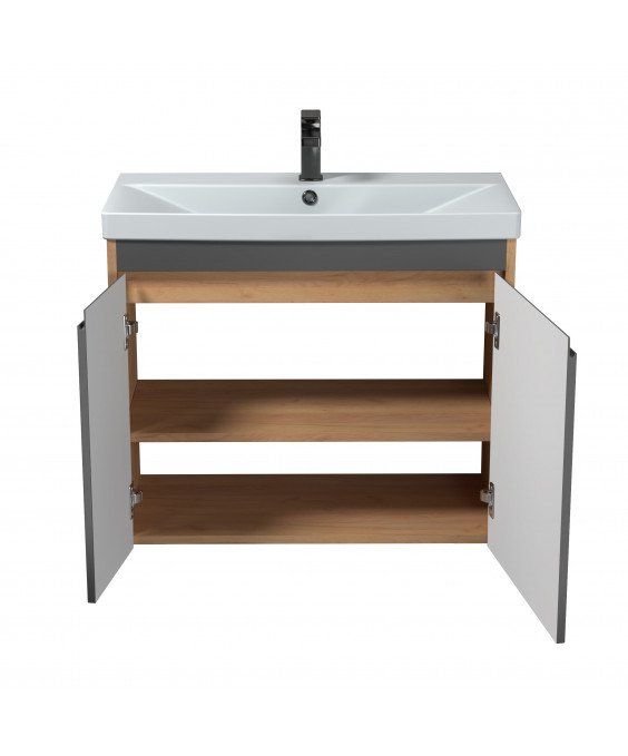 Тумба Olive 80-U с умывальником Sempre 80 графит с деревом