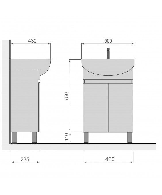 Тумба Oslo 50 Loft з умивальником Arteco 50 бетон-біла