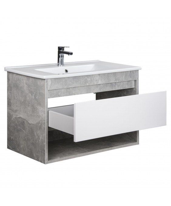 Тумба Oslo 80 Loft с умывальником Su-80 бетон/белая