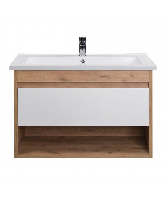 Тумба Oslo 80 Wood с умывальником Cosmo 80 дуб крафт/белая