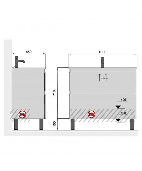 Тумба Палермо 100-U с умывальником Su-100 белая