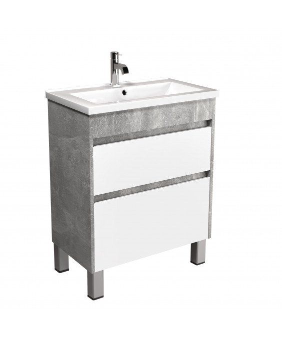 Тумба Polo Loft 60-U з умивальником Cosmo 60 бетон з білим