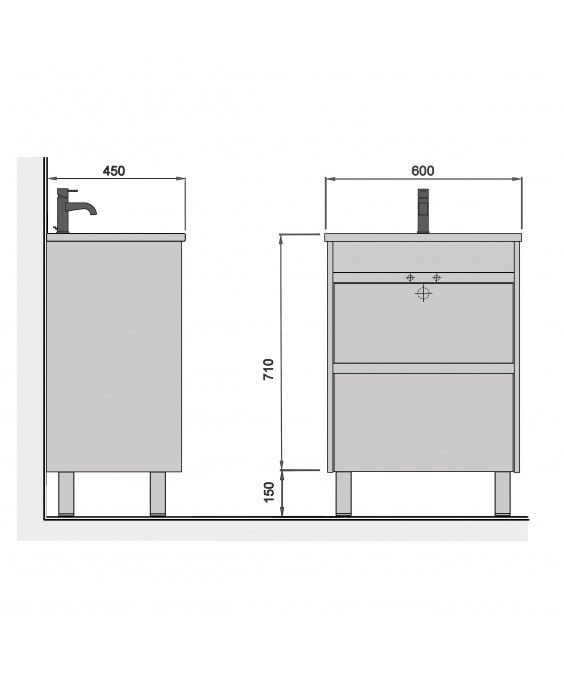 Тумба Polo Loft 60-U з умивальником Cosmo 60 бетон з білим