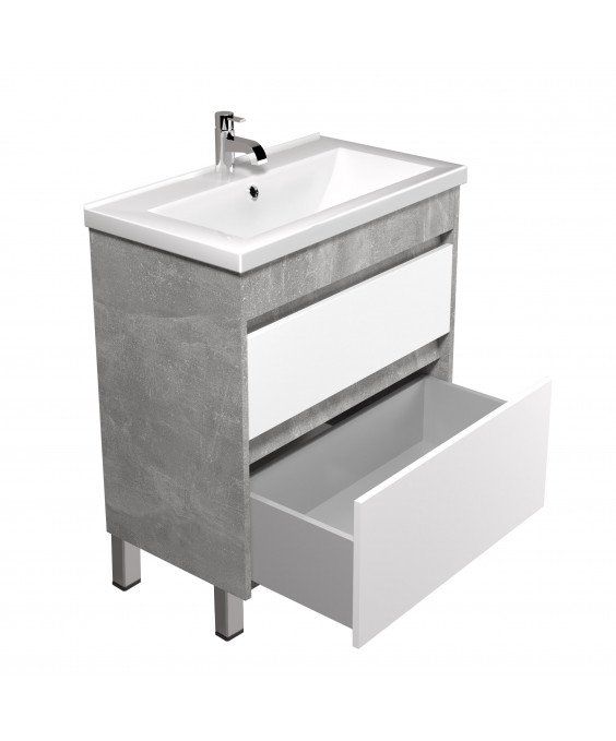 Тумба Polo Loft 60-U з умивальником Cosmo 60 бетон з білим