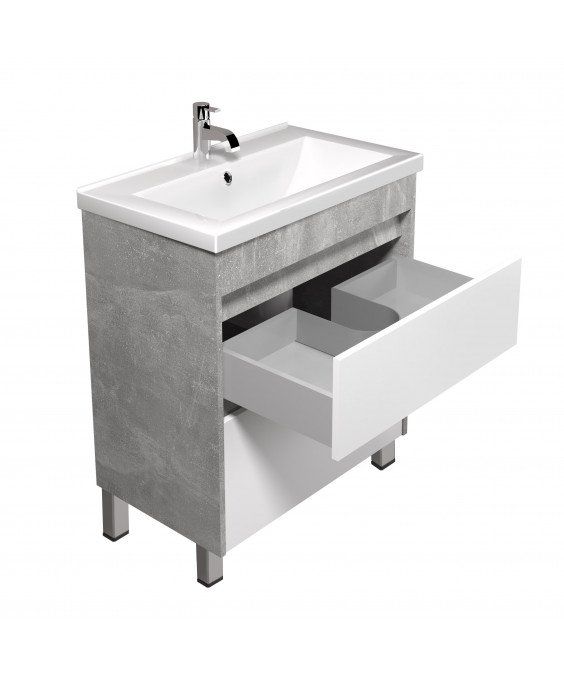 Тумба Polo Loft 60-U з умивальником Cosmo 60 бетон з білим