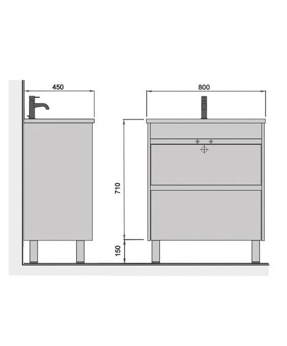 Тумба Polo Loft 70-U з умивальником Cosmo бетон з білим