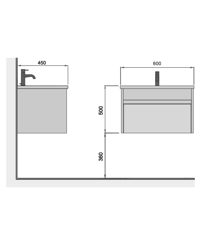 Тумба Prime 60-А с умывальником Como 60 подвесная