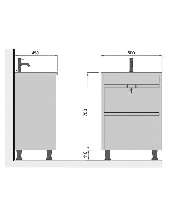 Тумба Prime 60 с умывальником Como 60 напольная