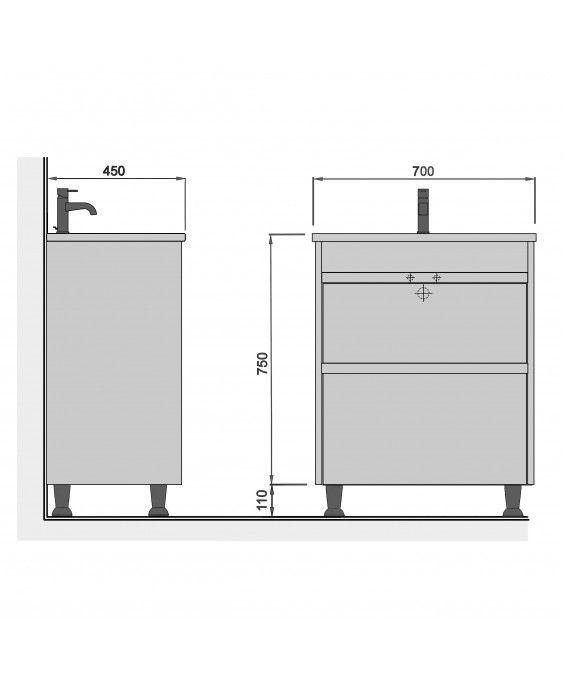 Тумба Prime 70 з  умивальником Amalfi 70 підлогова біла