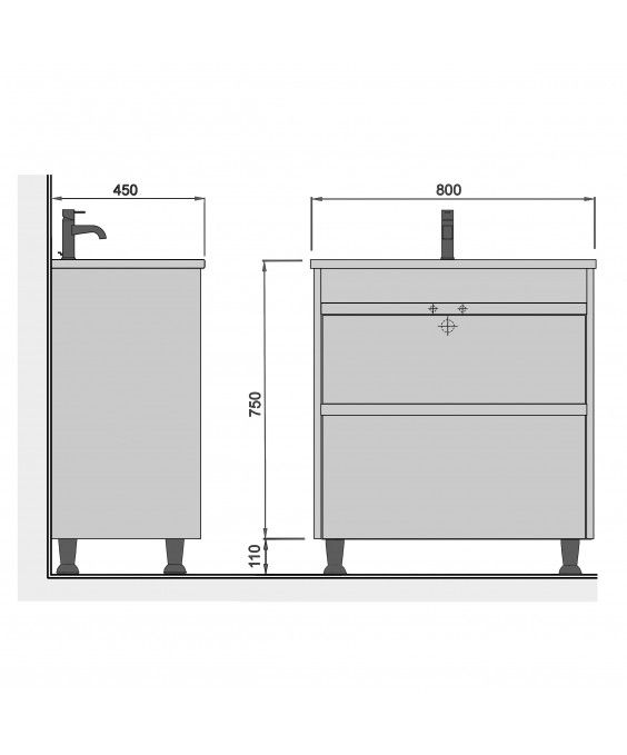 Тумба Prime 80 с умывальником Cosmo 80 на ножках