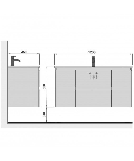 Тумба Сорренто 120-А с умывальником SU-120 подвесная белая