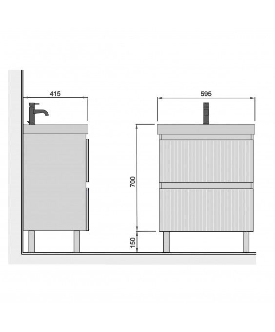 Тумба Straight 60-U с умывальником Passage 60 напольная/подвесная