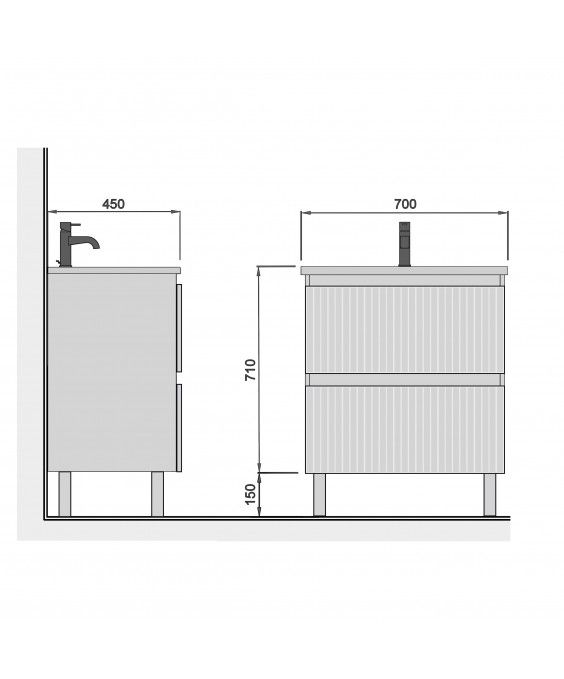 Тумба Straight 70-U з умивальником ID-70 на ніжках / підвісна