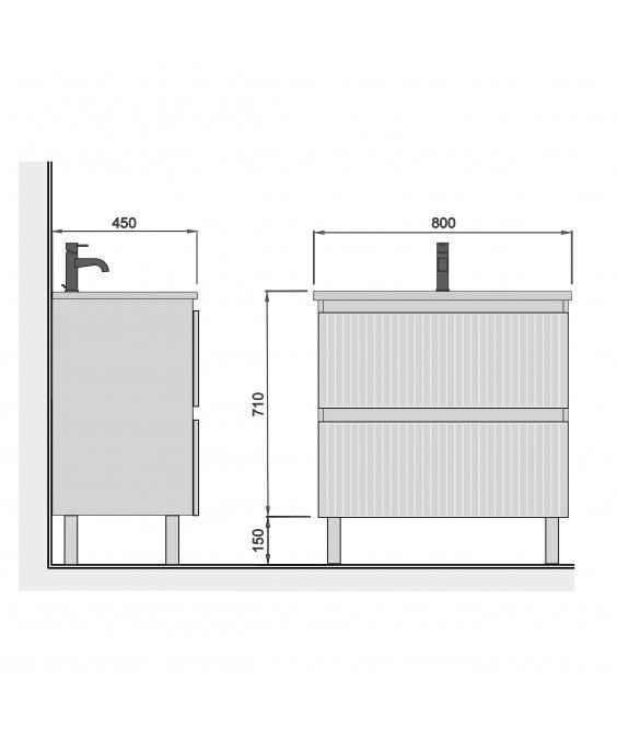 Тумба Straight 80-U с умывальником SU-80 напольная/подвесная