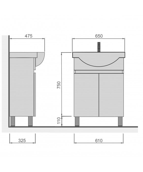 Тумба Temp 65 с умывальником Freja 65 белая