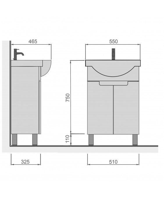 Тумба Tetris White 55 с умывальником Freja 55 белая