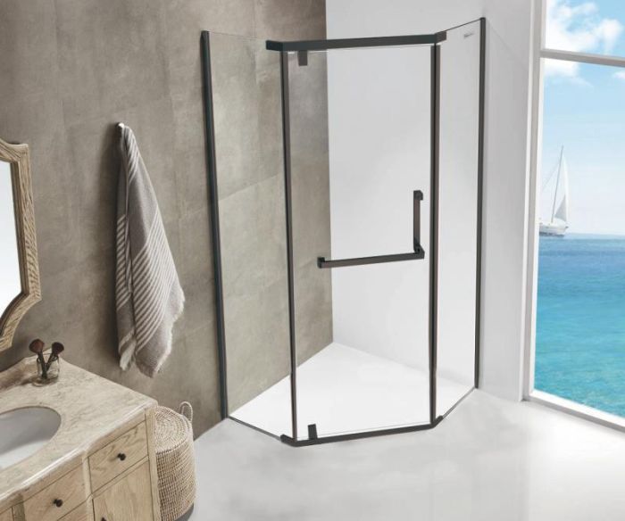 Душевая кабина 90*90 б/п, проф.черный мат, стекло прозр, (8 мм), распашная