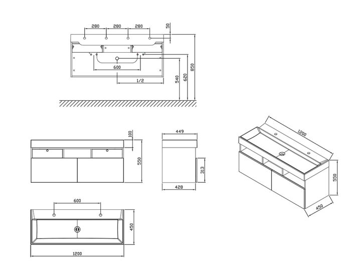 Шкафчик под умывальник SD1200 NATURAL, RAVAK