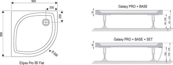 Душевой поддон ELIPSO PRO-90 Flat, RAVAK
