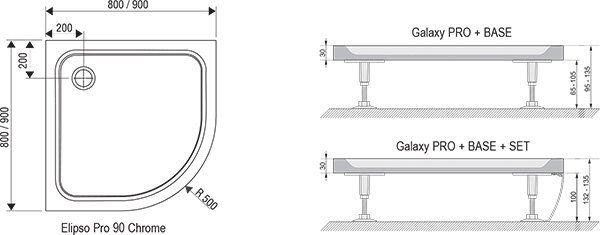 Душовий піддон  ELIPSO PRO-80 CHROME, RAVAK