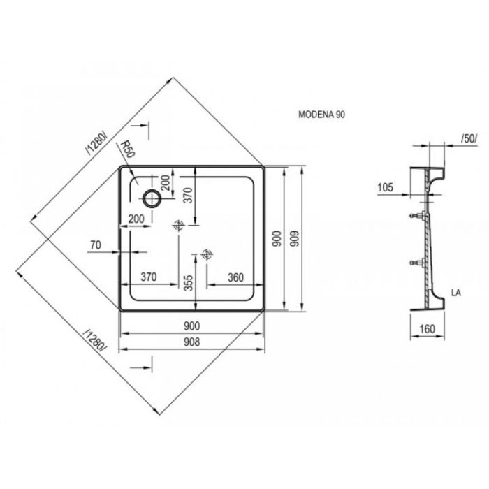 Душовий піддон MODENA 90 Slim, RAVAK