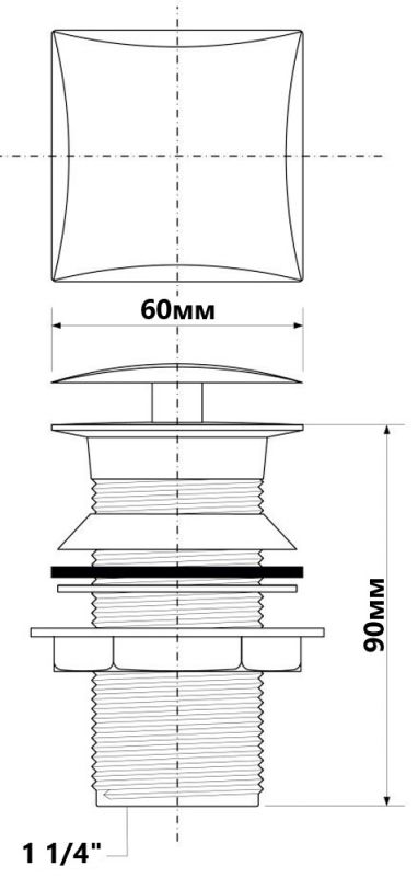 Злив McAlpine латунний квадратний до умивальника "клік-клак" без переливу 1 1/4*90*60 DECOR